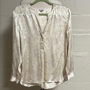 Rails Cream Long Sleeve Mandarin Collar Silk Blouse